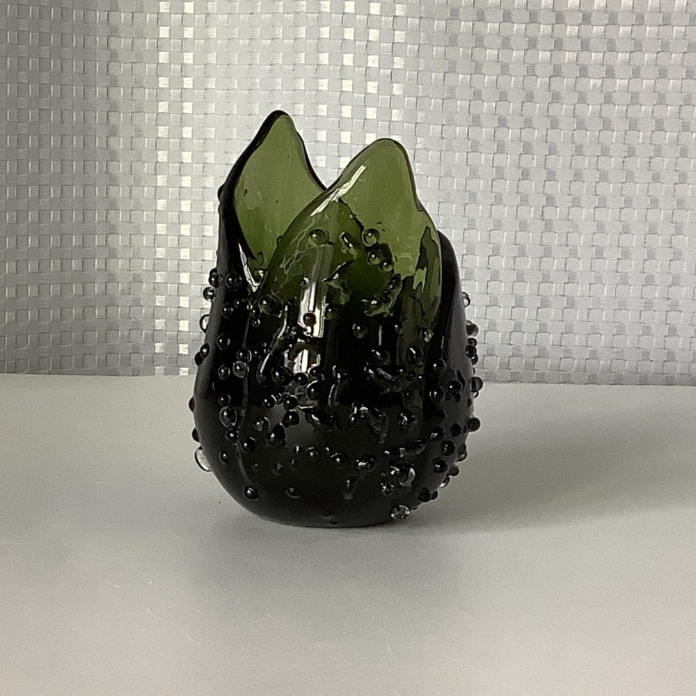 Partylite Natures Green Glass Dew Drop Tulip Votive Candle Holder